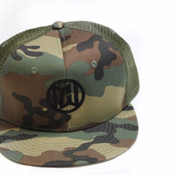 Minimum Wage Clothing Hat - Mesh Snapback - Black Logo On Camo
